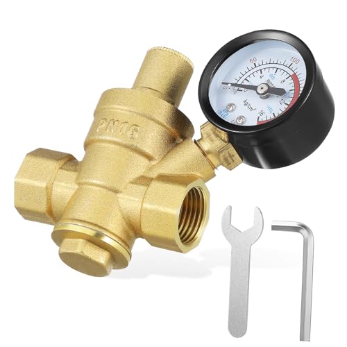 CONGARTENO Messing Druckminderer mit Manometer Wasser Druckregler für Camper Haushalt Präzise Druckkontrolle Schützt Sanitärsystem Langlebig und Einfach zu Montieren von CONGARTENO