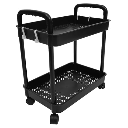 CONGARTENO Mobiler Rollwagen mit Zwei Vielseitiger Küchenwagen mit Drehbaren Rädern Geräumiges Aufbewahrungsregal für Bad Büro und Werkstatt Schwarzer Trolley mit Zufälliger Zufällige Farbe von CONGARTENO