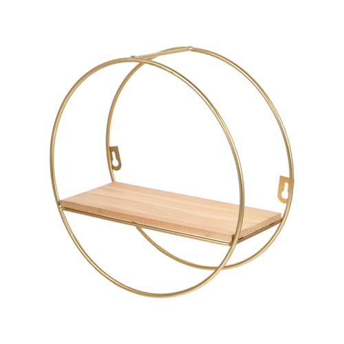 CONGARTENO Nordic Wandregal Rund aus Metall mit Holzablage Goldenes Dekoratives Wanddeko Regal Geometrisches Hängeregal für Wohnzimmer Flur Multifunktionales Floating Shelf CONGARTENO Nordic Wandregal Rund aus Metall mit Holzablage Goldenes Dekoratives Wanddeko Regal Geometrisches Hängeregal für Wohnzimmer Flur Multifunktionales Floating Shelf von CONGARTENO