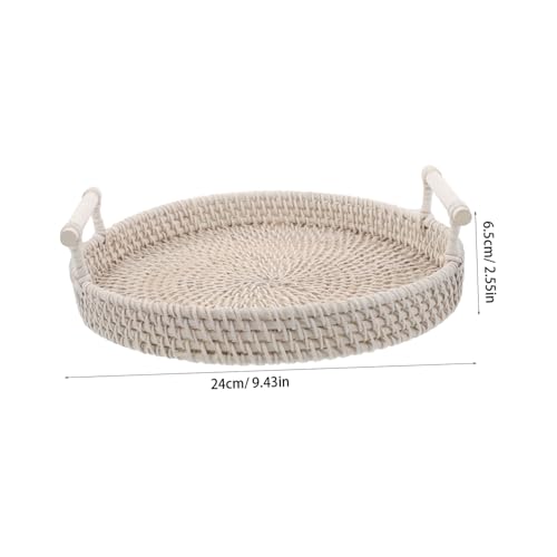 CONGARTENO Rattan Aufbewahrungstablett Serviertablett Mit Griffen Körbe Zum Servieren Von Speisen Rundes Rattan Serviertablett Lebensmittelkörbe Zum Servieren von CONGARTENO