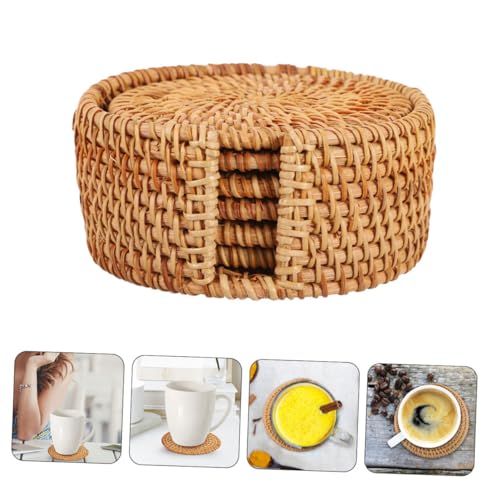 CONGARTENO Rattan Untersetzer Handgewebt Hitzebeständig Tischschutz für Getränke und Tassen mit Praktischem Halter Natürliches Platzset für Zuhause und Restaurant von CONGARTENO