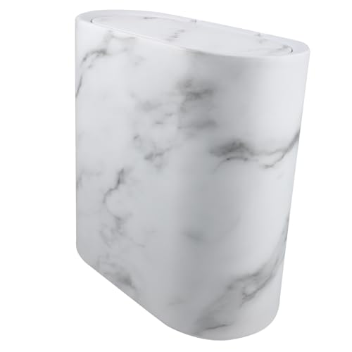 CONGARTENO Schmaler Mülleimer mit Marmor Design Kunststoff Abfalleimer mit Deckel Platzsparend für Badezimmer Küche Schlafzimmer Wohnzimmer Dekorativer Kleiner Papierkorb für Enge Räume von CONGARTENO