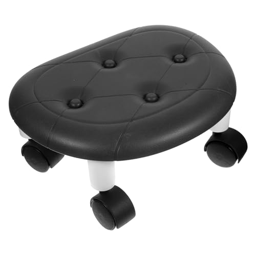 CONGARTENO bürohocker fußschalter Lenkrollen Ergonomisch schuhsitzbank Zappelstuhl tragbar Verstellbarer Schminkhocker Stuhlräder Salon Rad Rollhocker für Badezimmer Heimrollersitz Pu Black von CONGARTENO