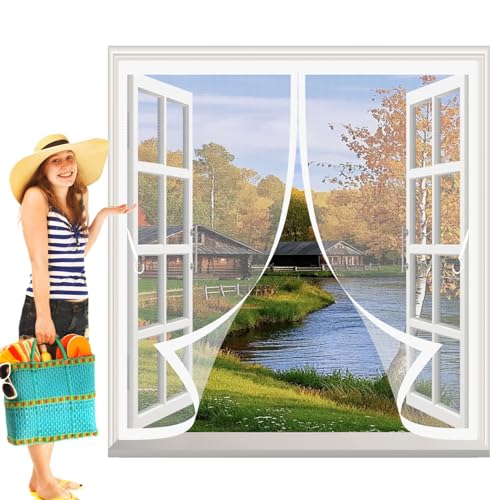 Fliegengitter Fenster Magnet 69 x 80 cm Automatisches Schließen, Reißfest, Verschiedene Größen Fliegenschutz Vorhang für Alle Arten von Türen Und Fenstern, Weiß von CONGCLI