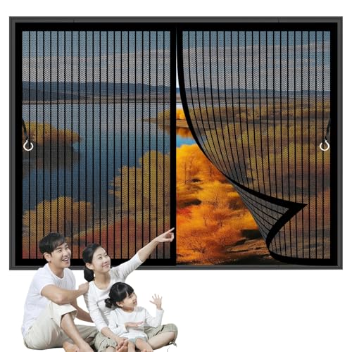Fliegengitter Magnet Tür 87 x 96 cm Automatisches Schließen, Reißfest, Verschiedene Größen Fliegengitter Fenster mit Rahmen für Alle Arten von Türen Und Fenstern, Schwarz von CONGCLI