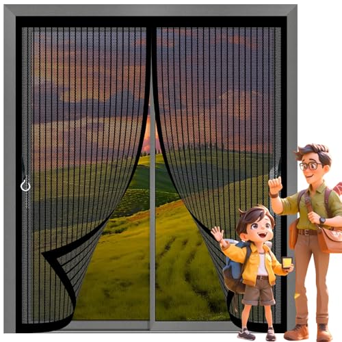 Fliegengitter Magnetvorhang 107 x 118 cm Automatisches Schließen, Reißfest, Verschiedene Größen Magnet Insektenschutz Fenster für Alle Arten von Türen Und Fenstern, Schwarz von CONGCLI