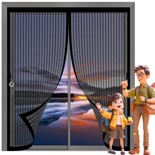 Fliegengitter Magnetvorhang 51 x 90 cm Automatisches Schließen, Reißfest, Verschiedene Größen Fliegennetz Vorhang für Alle Arten von Türen Und Fenstern, Schwarz von CONGCLI