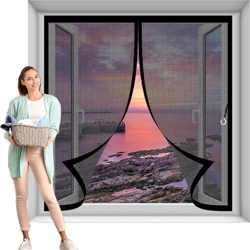 Fliegenvorhang Magnetisch 88 x 72 cm Automatisches Schließen, Reißfest, Verschiedene Größen Moskitonetz Fenster für Alle Arten von Türen Und Fenstern, Schwarz von CONGCLI