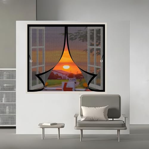 Magnetische Fliegengitter Tür 146 x 104 cm Automatisches Schließen, Reißfest, Verschiedene Größen Insektenschutz Vorhang Fenster für Alle Arten von Türen Und Fenstern, Schwarz von CONGCLI