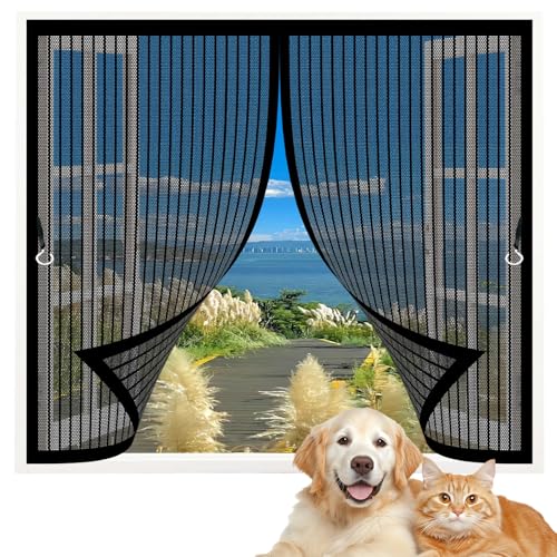 Magnetischer Fliegenvorhang 95 x 95 cm Automatisches Schließen, Reißfest, Verschiedene Größen Fliegengitter Fenster mit Rahmen für Terrasse Schlafzimmer Usw, Schwarz von CONGCLI