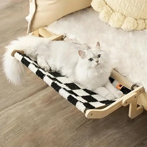 Katzen-Hängematte für Fenster oder Bettkante, verstellbare Liegefläche für Wohnungskatzen, einfache Montage am Fensterbrett oder Bett, weicher Stoff mit Schachbrettmuster Katzen-Hängematte für Fenster oder Bettkante, verstellbare Liegefläche für Wohnungskatzen, einfache Montage am Fensterbrett oder Bett, weicher Stoff mit Schachbrettmuster von CONHETE