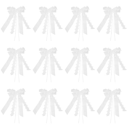 CONJURAIDE 12 Stück Autoschleifen Hochzeit, Weiß Schleifen Auto Hochzeit Autoschleifen Autoschmuck Hochzeitsdeko Antennenschleifen Hochzeitsschleifen Auto Schleife mit Herzen für Auto 15x12cm von CONJURAIDE