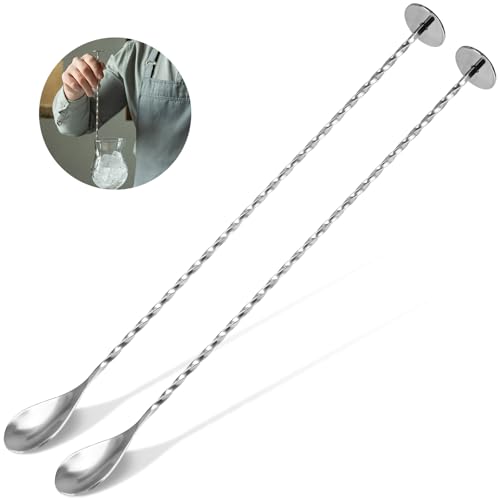 CONJURAIDE 2 Stück Barlöffel, 30cm Lange Löffel Edelstahl Probierlöffel Stampfer Spiral Designer Longdrinklöffel Stößel Cocktail Löffel Eislöffel Lang Bar Zubehör für Stir Cocktail Kaffee von CONJURAIDE