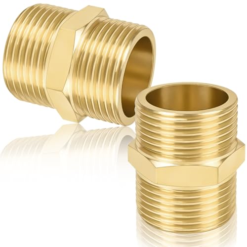 CONJURAIDE 2 Stück Doppelnippel 1/2 Zoll, Messing 1/2 Zoll Doppelnippel (Ø 20mm)G1/2" Gewindefitting Fittings Hahnverlängerung Verbindungsstück Wasserhahn Adapter für Trinkwasser Anschlussstücke Rohre von CONJURAIDE