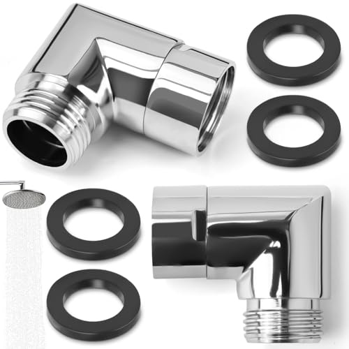 CONJURAIDE 2 Stück Duschschlauch Adapter, Duschkopf Winkel 1/2 Zoll 90 Grad Gelenkstück Duschkopf Handbrause Adapter mit 4 Unterlegscheiben Winkelstück Duschfilteranschluss für Brausekopf Dusche von CONJURAIDE