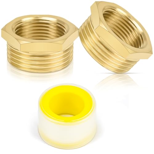 CONJURAIDE 2 Stück Reduzierung 1 zoll auf 3/4 zoll, Messing Reduzierstück 1 zoll auf 3/4 zoll Adapter Reduziernippel mit 2M Gewindedichtband Fitting für Rohr Rohrverbindungen (AG Ø 32mm x IG Ø 25mm) von CONJURAIDE