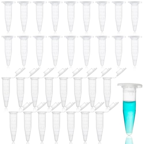 CONJURAIDE 200 Stück Zentrifugenröhrchen, 1.5ml Reaktionsgefäße Probenröhrchen Globuli Röhrchen mit Deckel Reagenzgläser Kunststoff Transparent Kapseln Plastikröhrchen für Labor Biologische von CONJURAIDE