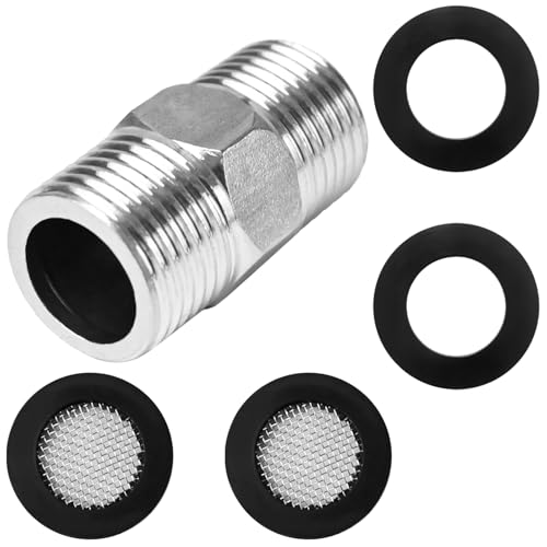 CONJURAIDE Doppelnippel 1/2 Zoll (Ø 20mm), Duschschlauch Verlängerung Hahnverlängerung Flexschlauch 1/2 Zoll Wasserhahn Adapter mit 2 Filter Element und 2 Dichtungen für Rohre Ventile Anschlussstücke von CONJURAIDE