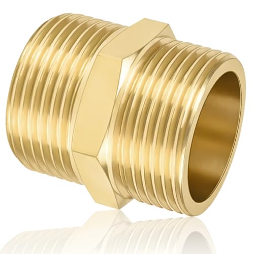 CONJURAIDE Doppelnippel 1 Zoll, Messing Verschraubung 1 Zoll Doppelnippel (Ø 32mm) Gewindefitting Fittings mit Gewindedichtband Verbinder Adapter für Trinkwasser Geeignet Rohranschluss von CONJURAIDE