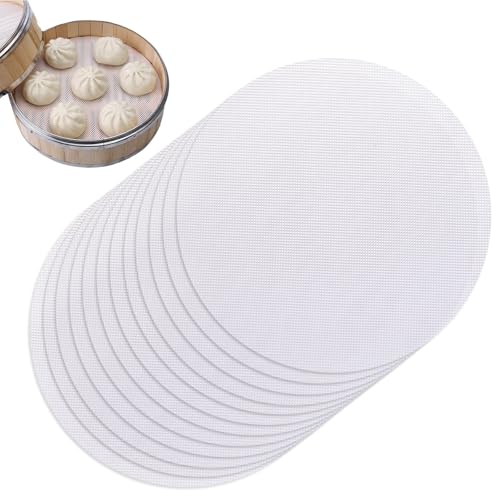 CONNECTION 12 Stück Silikon Dämpfer Matte Antihaft Runde 25cm Antihaft Dampfer Mesh Pad Wiederverwendbare Dumplings Matte Bambusdämpfer Matte liner für Gedämpfte Gebäck Brötchen Knödel Backen Dim Sum von CONNECTION