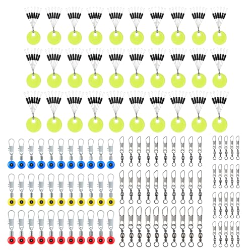 CONNECTION 180 Stück Gummistopper Angeln Schnurstopper 50 Angelwirbel Angeln 2/4/6/8/10#, 30 Angeln Barrel Wirbel S/M/L Angeln Drehgelenk Angelzubehör Set für Seefischen Köderfischen (Mehrfarbig) von CONNECTION