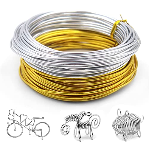 CONNECTION 2 Rolle 10m Aluminium Draht zum Basteln Schmuckdraht Silber Aluminium Basteldraht Aludraht 2mm Aluminiumdraht Gold Flexibler & Biegsamer für DIY-Skulpturen Bonsai Bäume Modellierdraht Draht von CONNECTION