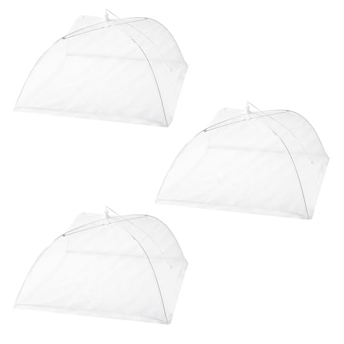 CONNECTION 3 Stück Fliegenhaube 32 × 32 cm Obstkorb mit Fliegenschutz Fliegenhaube Faltbare Mesh-Material Fliegenhaube Abdeckhaube für Camping Obst Essen Picknick Lebensmittel BBQ Buffets (Weiß) von CONNECTION