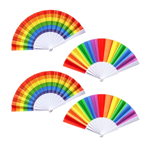 CONNECTION 4 STK Regenbogen Faltfächer Bunt Fächer Handfächer Klein Faltbar Handfächer Tanz Dekorationen Hand Fächer Handfächer Regenbogen für Sommer Frauen Männer Party Hochzeit Handfächer von CONNECTION