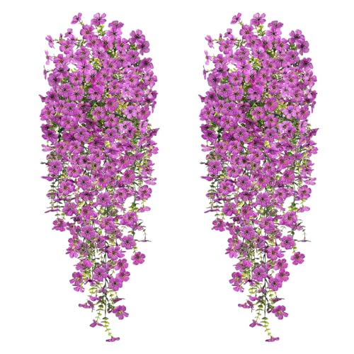 CONNECTION 4 Stück Kunstblumen Hängend 77cm Hängende Blumen Künstliche Blumen Hängend Wetterfest Hängeblumen Künstlich Künstliche Hängepflanzen für Outdoor Garten Hochzeit Balkon Deko (Lila) von CONNECTION