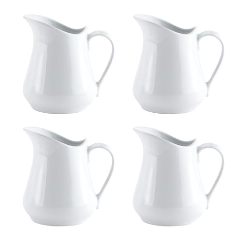 CONNECTION 4 Stück Milchkännchen Porzellan Weiß 80ml Milchkännchen Klein Milchkanne Keramik mit Griff Mini-Kännchen Sahnekännchen für Milch Kaffee Cappuccino Latte Art Soße Saucen Café Küche Büro Bar von CONNECTION