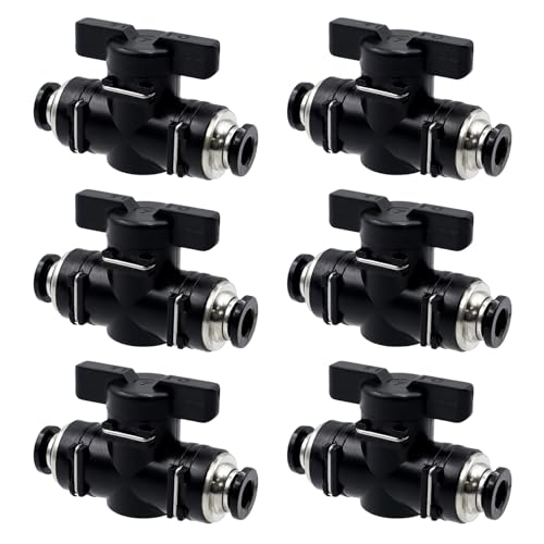 CONNECTION 6 Stück Pneumatischer Kugelhahn BUC 6 mm Pneumatik Steckverbinder Gerade Luftdurchfluss-Regelventil Absperrhahn Pneumatik Kugelhahn für Verbindung von Luft Schlauch Nylonrohre (Schwarz) von CONNECTION