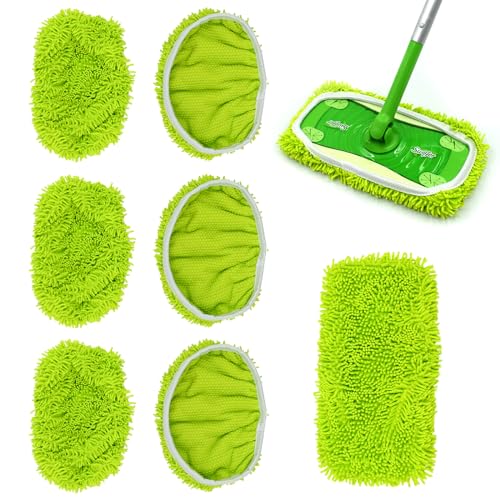 CONNECTION Feuchte Bodenwischer für Swiffer Sweeper Mop,Wiederverwendbar Feuchte Bodentücher,Abnehmbare und Waschbare Mikrofaser Wischmopp Bezug,Nass und Trockengebrauch für Alle Kehrhaus(Grün6 Stück) von CONNECTION