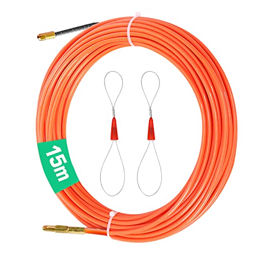 CONNECTION Kabeleinziehhilfe 15m Einziehspirale Zugdraht mit 2 Führungsfeder Einziehband φ3 mm Kabeleinzug Einziehhilfen zum Einziehen von Kabeln in Leerrohren Orange von CONNECTION