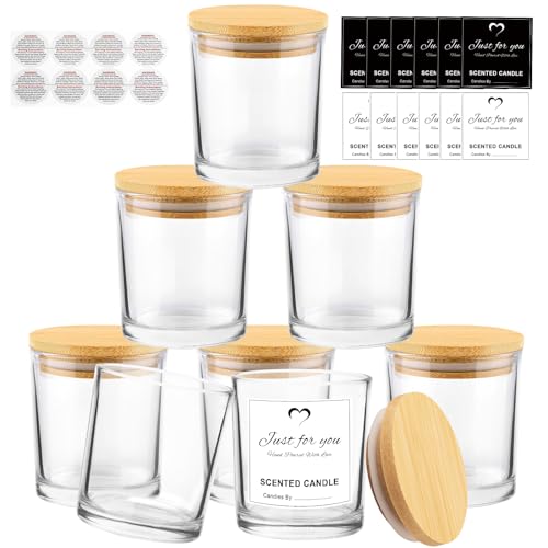 CONNOO 8 Stück 400 ml leere transparent Glaskerzengläser für die Herstellung von Kerzen mit Bambusdeckeln und klebrigen Etiketten, Bulk-Kerzengläser für die Herstellung von Kerzen – Gewürze von CONNOO