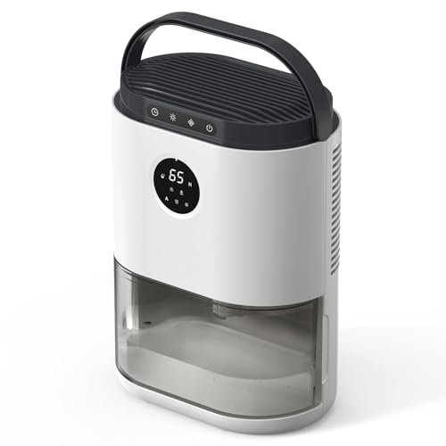 CONOPUPlus Luftentfeuchter, 2300Ml Luftentfeuchter Elektrisch Mit Auto Feuchtesensor und Anzeige, 48H Timer, 7 Farbige Kontrollleuchten, Automatische Abtauung, White von CONOPUPlus