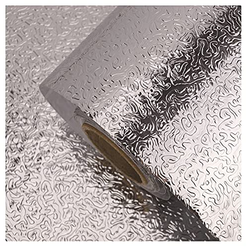 CONPHERON Küchen Aluminium Folie Aufkleber - Selbstklebende Küchenfolie Tapete Hitzebeständig Öl-Resistent Wasserdicht Folie für Küchen, Schrank, Möbel (40×300cm, Orangenschalen-Textur/Silber) von CONPHERON