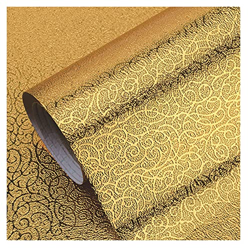 CONPHERON Küchen Aluminium Folie Aufkleber - Selbstklebende Küchenfolie Tapete Hitzebeständig Öl-Resistent Wasserdicht Folie für Küchen, Schrank, Möbel (40×300cm, Rattan Textur/Gold) von CONPHERON