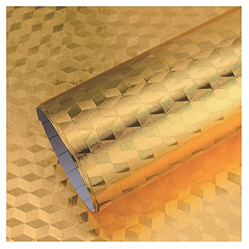 CONPHERON Küchen Aluminium Folie Aufkleber - Selbstklebende Küchenfolie Tapete Hitzebeständig Öl-Resistent Wasserdicht Folie für Küchen, Schrank, Möbel (40×300cm, Rhombus Textur/Gold) von CONPHERON