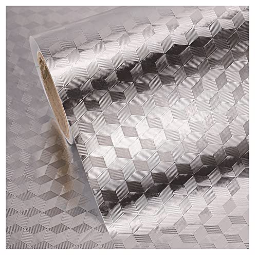 CONPHERON Küchen Aluminium Folie Aufkleber - Selbstklebende Küchenfolie Tapete Hitzebeständig Öl-Resistent Wasserdicht Folie für Küchen, Schrank, Möbel (40×300cm, Rhombus Textur/Silber) von CONPHERON