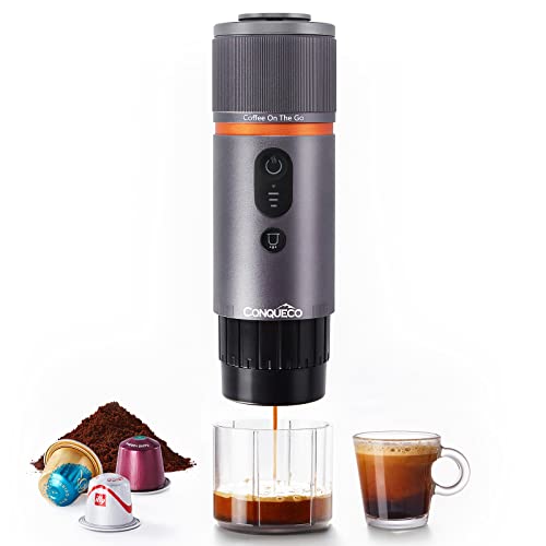 CONQUECO Kaffeemaschine Auto Espressomaschine 12v: Tragbare Akku Espresso Maker für Camping Reise - 2,5 Minuten Schnelles Erhitzen - 8 Tassen Espresso für Eine Ladung von CONQUECO