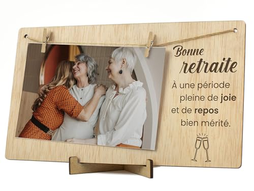 CONTRAXT Cadre Photo avec Pinces en Bois. Cadeau Original Carte de Retraite Souhaiter Bonne Retraite à un Homme Femme Retraité Cadre à Suspendre avec Pinces 10x15 Bois (Retraite) von CONTRAXT