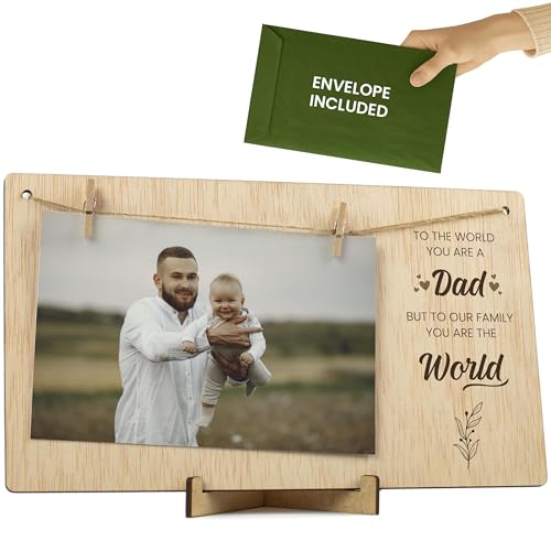 CONTRAXT Papa Father's Day Photo Frame. Frame to hang photos with clips 10x15 natural wood gift ideas original details for dad postcard first-time father's day wonderful originals (Father EN) von CONTRAXT