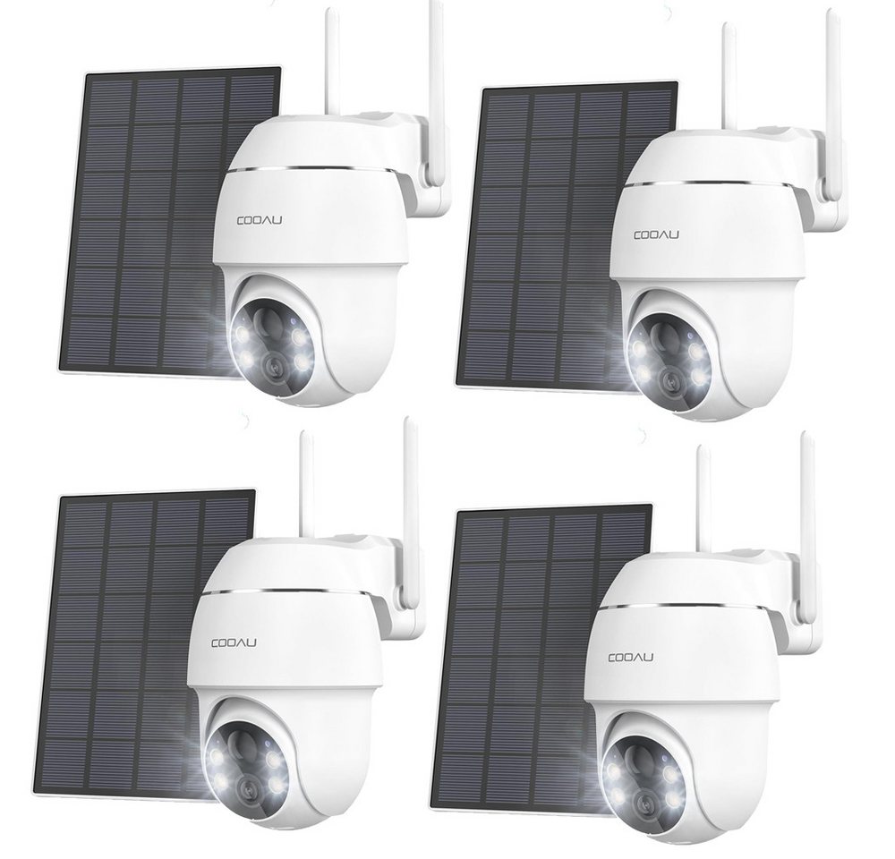 COOAU 2K Überwachungskamera Aussen Solar Akku Kamera Überwachung PTZ Überwachungskamera (Aussen, Außenbereich, 355°/90° Kabellos WLAN IP Kamera​Outdoor mit Smart Bewegungsmelder, 4tlg,Farbige Nachtsicht,2,4GH WiFi Weitwinkel Camcorder, 4 weiße LEDs + 4 Infrarot-LEDs, Ton- und Lichtalarm, Weiß) von COOAU