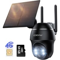 COOAU 4G LTE kabellose Außensicherheitskamera - 2K 3MP Solar-Kamera mit SIM-Karte (ohne WiFi) 360°-PTZ Bewegungsdetektion Farb-Nachtsicht 64GB von COOAU