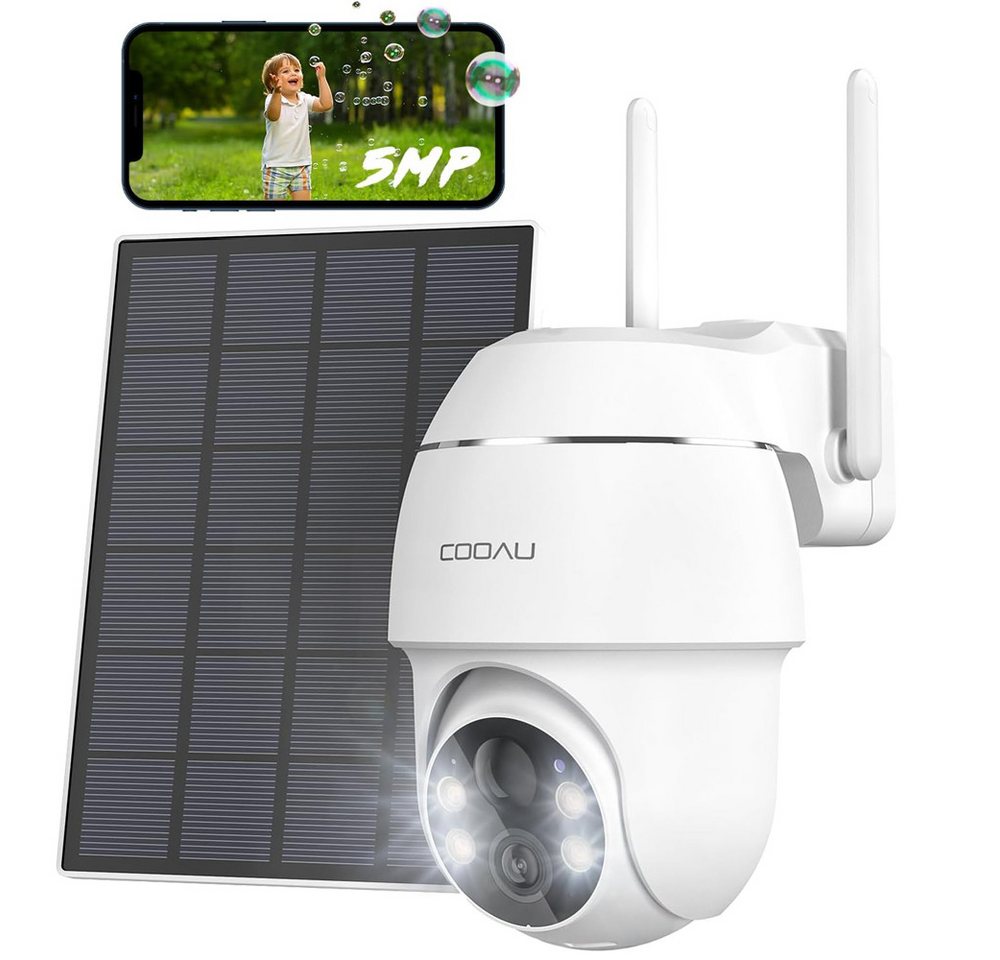 COOAU 5MP FHD Überwachungskamera Aussen Akku mit Solarpanel 2K HD Kabellose Überwachungskamera (Aussen, Außenbereich, außen, WLAN Kamera Outdoor Kabellose Aussenkamera mit Farbige Nachtsicht, 1-tlg., H.265-Videokomprimierung,SDCard/Cloud-Speicher,4dBi Kamera Überwachung, Teilen und Betrachten mit mehreren Benutzern, Solarbetrieben) von COOAU