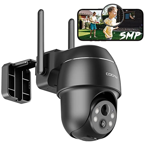 COOAU 5MP Überwachungskamera Aussen Akku, Kabellos WLAN IP Kamera Outdoor mit Intelligente PIR-Personenerkennung, Nachtsicht in Farbe, Audio- und Lichtalarm, H.265-Videokomprimierung, Schwarz von COOAU