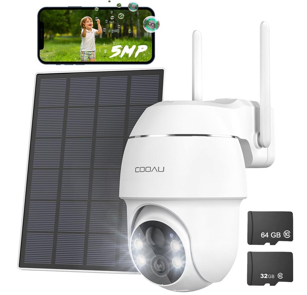 COOAU 5MP Überwachungskamera Aussen Akku 2K Kamera Überwachung Solar Überwachungskamera (Aussen, Außenbereich, außen, WLAN mit 4 Spotlight, Farbnachtsicht, PIR-Bewegungserkennung, Teilen und Betrachten mit mehreren Benutzern, H.265-Videokomprimierung, SDCard/Cloud-Speicher, 4dBi Kamera Überwachung) von COOAU
