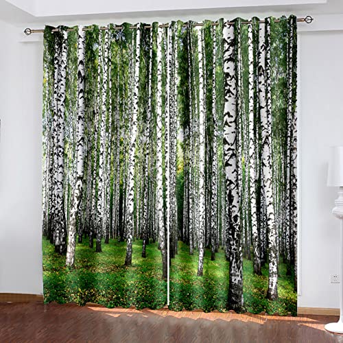 COOBAA 3D Kunstmode Birkenwald Druck Muster Ösenvorhang, Gardinen Wohnzimmer Modern Hoch 260X280Cm Thermo Vorhänge Gegen Hitze, Raumteiler Vorhang Für Flur Rauschminderung Dekorativ von COOBAA