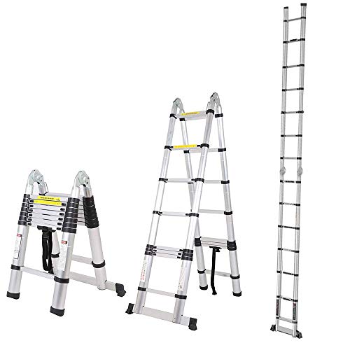 5 M Teleskopleiter Leiter Aluleiter 2 in 1 Multifunktionsleiter Klappleiter 150 kg Belastbarkeit (2,5+2,5m 16 Sprossen) von COOCHEER
