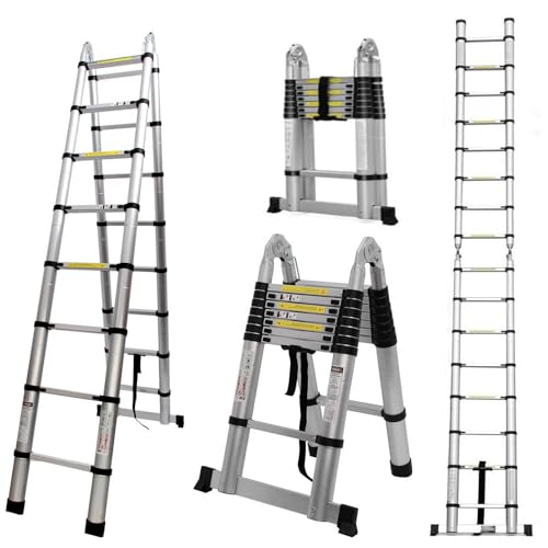 5M Teleskopleiter aus Aluminium,Klappleiter Multifunktionsleiter Ausziehleiter 16 Stufe Stehleiter max. Traglast 150 kg von COOCHEER